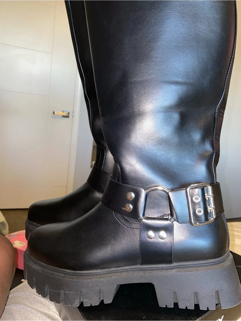 ASOS Design Wide Fit Knee High Chunky Biker Boots in Black - Size 12W - NEW - Picture 4 of 5